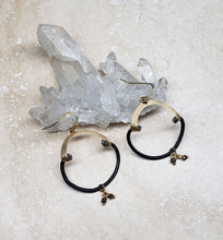 Load image into Gallery viewer, EARRING - Brass metal and round leather  hoop earring - EAR-454