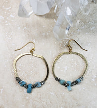 Load image into Gallery viewer, EARRING - Brass hoop dangle earring with Aquamarine stones - EAR-458