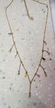 Load image into Gallery viewer, TINY Necklace, Gold Plated , layered drop chains with beads multicolored -NC-816