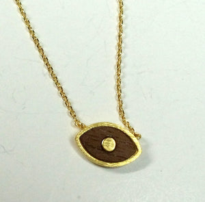 TINY Necklace - Gold and Wood Evil Eye - NC-824