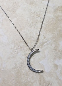 TINY Necklace - Silver Crescent Moon short necklace  -  NC-829