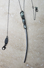 Load image into Gallery viewer, NECKLACE  -  Silver horn long necklace with Aquamarine and Pyrite stones - NEC-1030