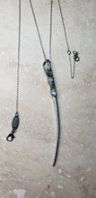 Load image into Gallery viewer, NECKLACE  -  Silver horn long necklace with Aquamarine and Pyrite stones - NEC-1030