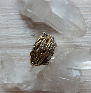 RING - Brass texturized ring with Pyrite stones - R- 1078