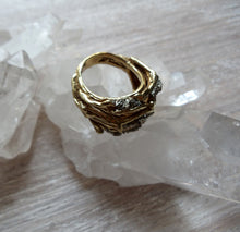 Load image into Gallery viewer, RING - Brass texturized ring with Pyrite stones - R- 1078