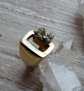 RING -  Brass ring with Pyrite stones  - R-1084