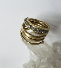 Load image into Gallery viewer, RING - Brass spiral rind with raw Pyrite stones  -  R-1097