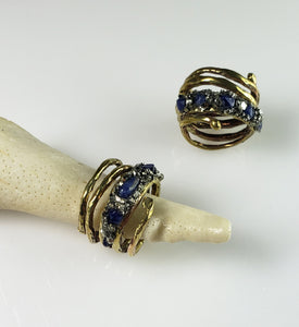 RING - Brass spiral ring with sodalite stones - R-1097 Sodalite