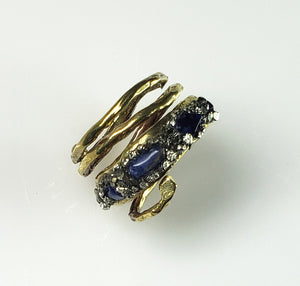 RING - Brass spiral ring with sodalite stones - R-1097 Sodalite